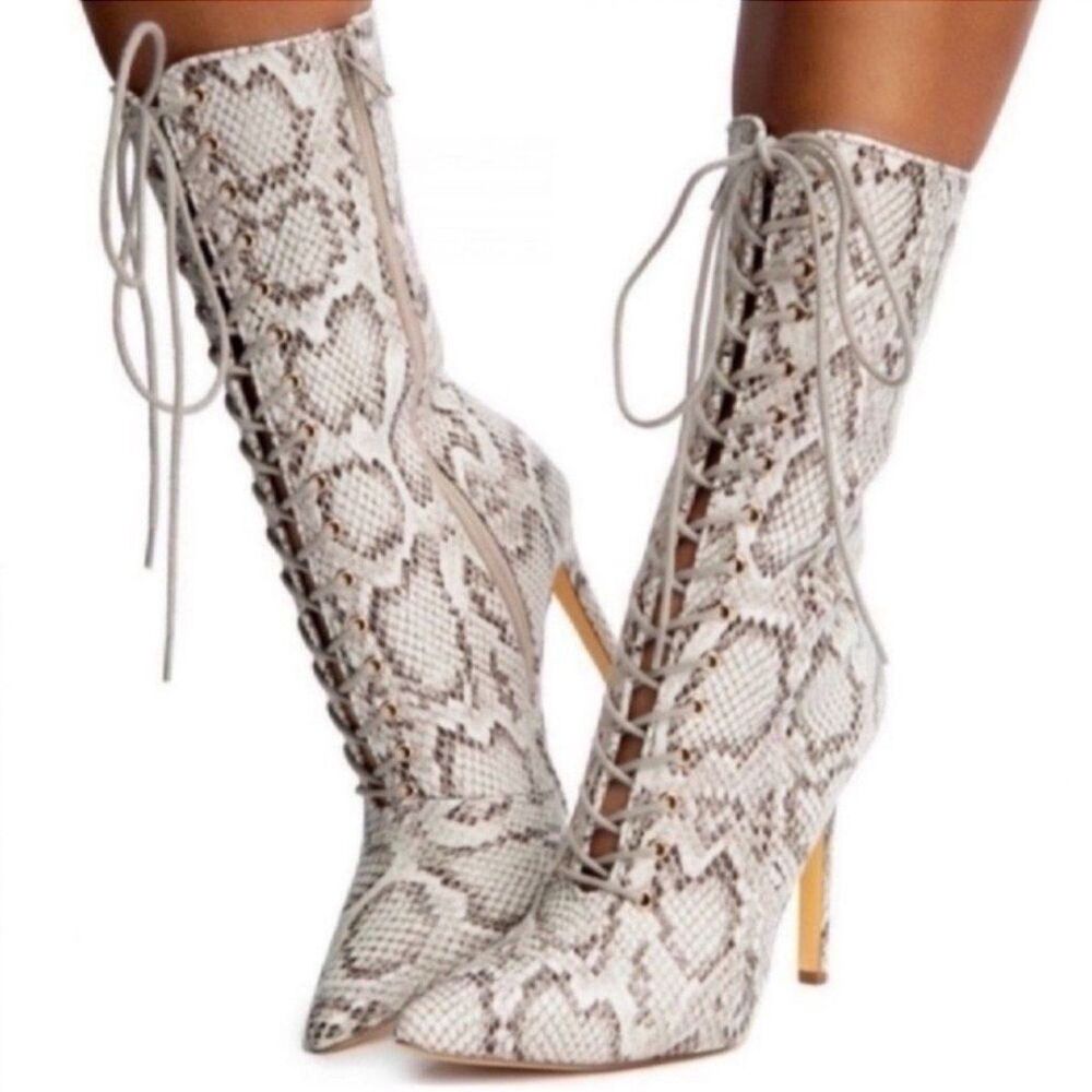 Beautiful Snake Pointy Toe Boots Size 6 - Picture 9 of 12